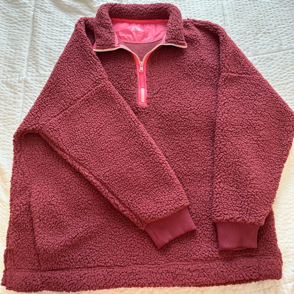 (SOLD ON ANOTHER PLATFORM) Women’s Aerie Pink and Maroon Sherpa Pullover